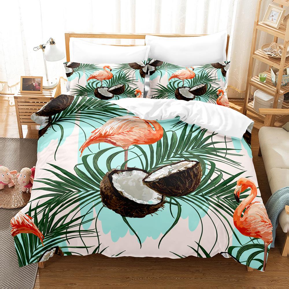 Flamingo Duvet Cover King Queen Tropical Palm Leaves Flower Bedding Set For Adult Red Animal Floral 2/3pcs Polyester Quilt Cover