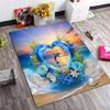 Dolphin Heart Ocean Beach Non‑Slip Rug, Floral Sea View Carpet for Living Room Bedroom Decor