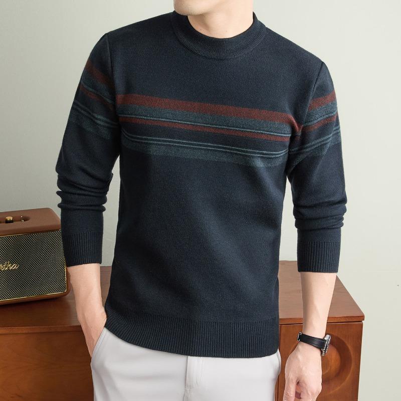 Men S Thick Knit Sweater Business Casual Long Sleeve Crew Neck Pullover