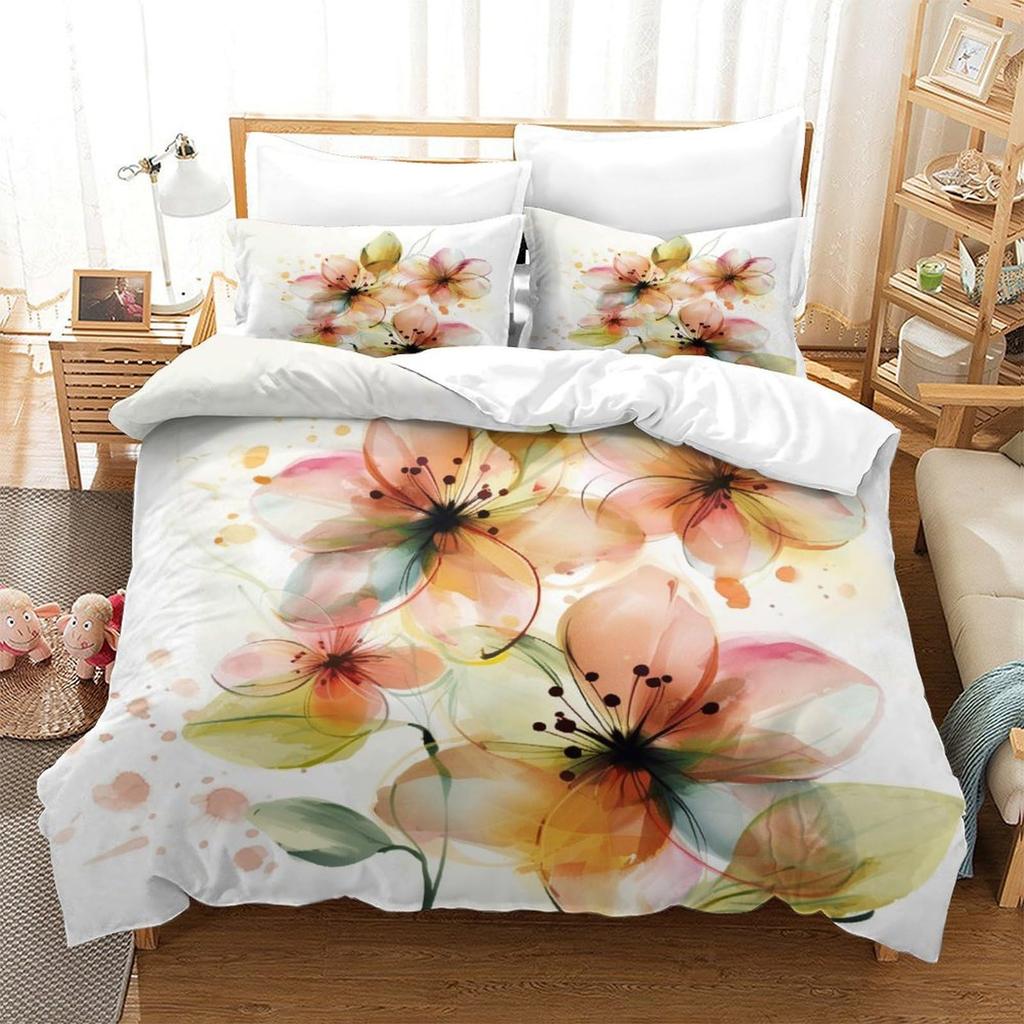 Purple Flower Print Bedding Bedroom Set Duvet Cover With Pillowcase Three-Piece Set