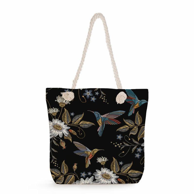 

Multifunctional Tropical coconut palm leaves Printed Thick Rope Shoulder Beach Bag Casual large capacity handbag 0110