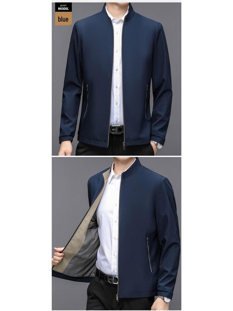 Men's Mid-Aged Spring/Autumn Stand Collar Thin Jacket - Wear-Resistant Trendy Outerwear