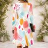 Women Criss Cross V Neck Long Sleeve Abstract Printed Casual Dress Curved Hem