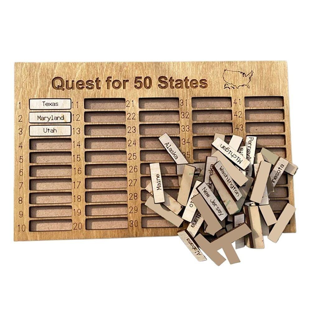 Creative Wooden Visit 50 States Countdown Travel Plan Crafts Gift Quest for 50 States Home Decor Travel Tracker Board
