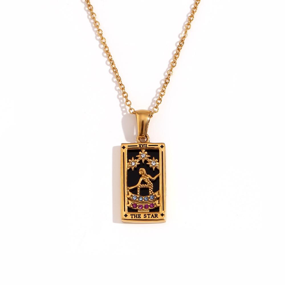 18K Gold-Plated Stainless Steel Tarot Card Necklace - European & American Retro Style