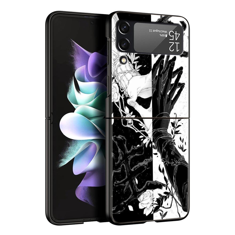 Cartoon Art Hard PC Phone Case For Samsung Galaxy Z Flip 7 6 5 4 Black Cover For Galaxy Z Flip 3 Foldable Fundas Shell Funda Bag