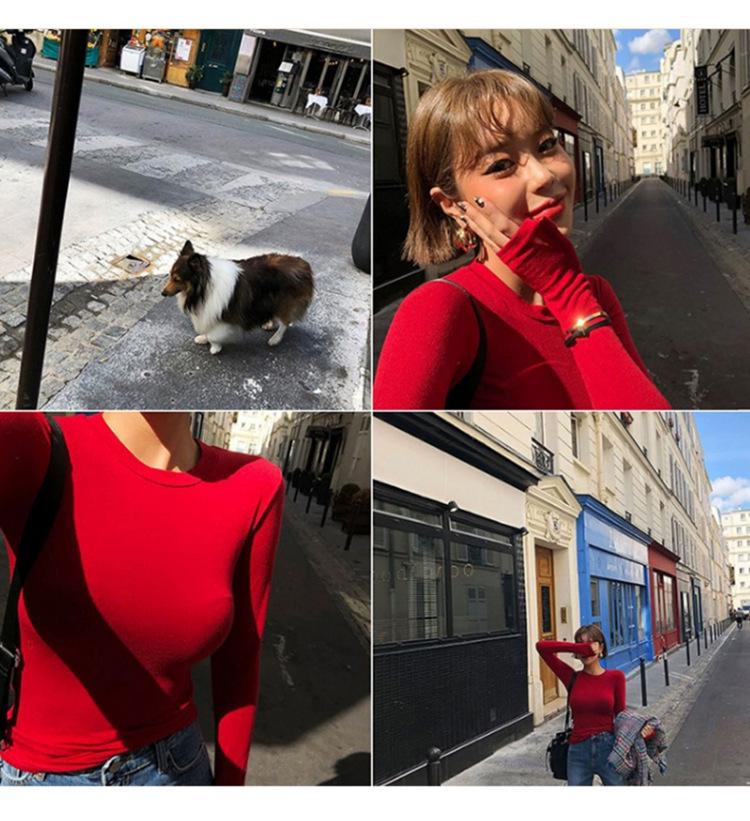 Korean Dongdaemun Slimming Long-Sleeve Figure-Flattering Women's Base Layer Top with Same-Day Delivery