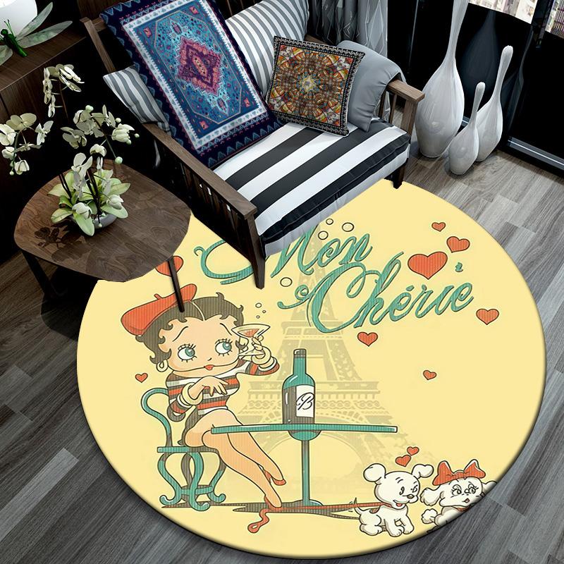 Betty Boop Round Area Rug,Carpet Rug for Living Room Bedroom Sofa Playroom Decor,Non-slip Floor Mat