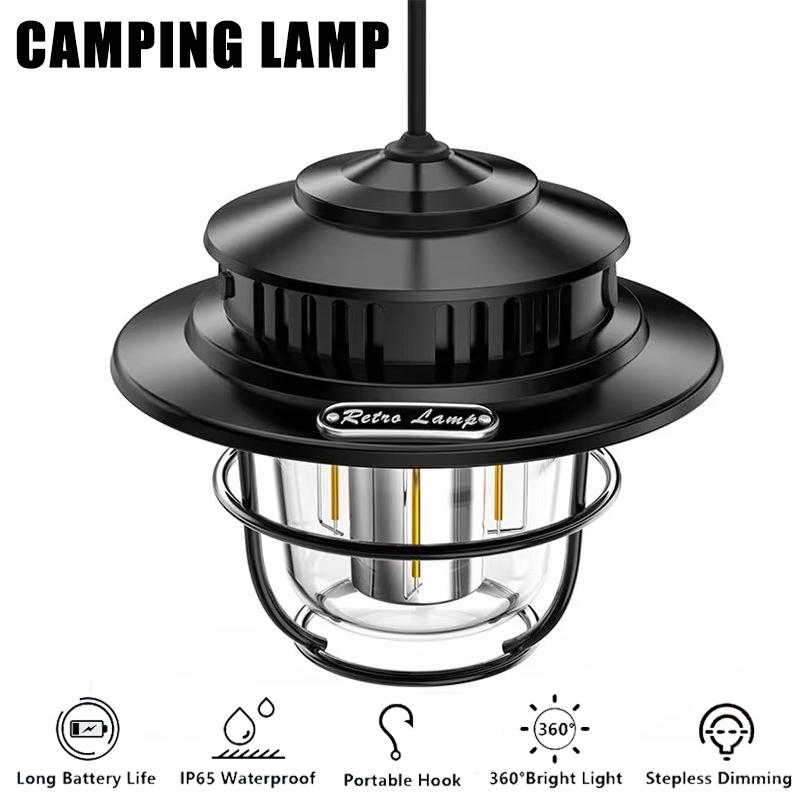 Retro Portable Camping Lantern Waterproof Emergency Light Dimmable Multiple color temperatures Hanging Tent Lamp for Outdoor