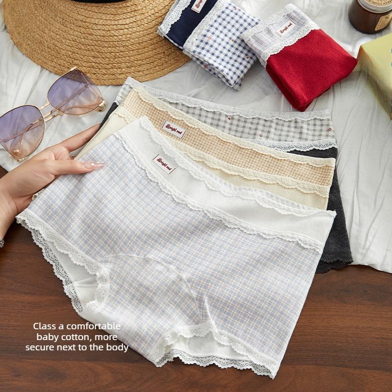 Damen Frühling und Herbst Vintage Spitze Rand Reine Baumwolle 10A Antibakteriell Erweiterte Reichweite Boxer Briefs