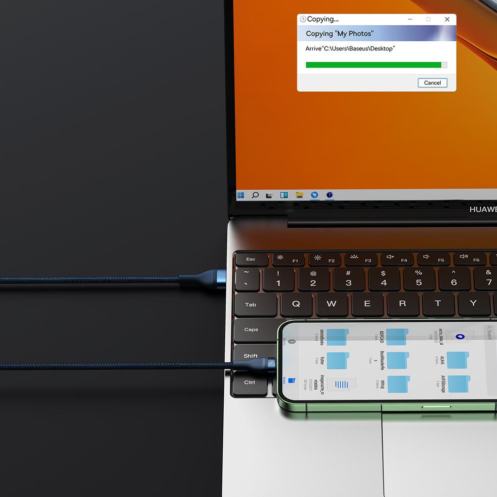 Baseus Flash Series II Universelles 3-in-1-Schnellladekabel USB-A auf USB-C/Micro-USB/Lightning, 66 W, 480 Mbit/s, 1,2 m, Blau