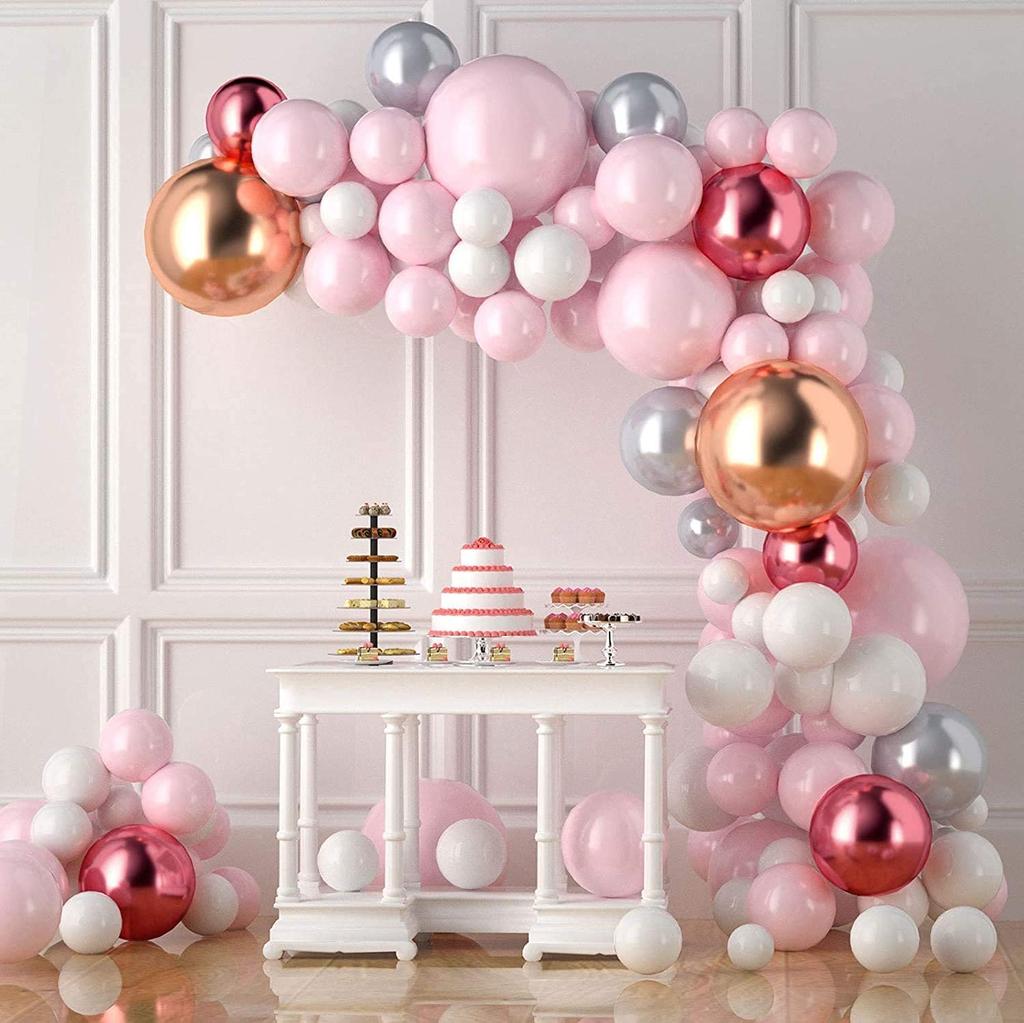 109PCS Pastel Macaron Pink Balloon Garland Arch Kit 4D Rose Gold Metallic Red Silver WHITE Balloon for Wedding Baby Shower Party
