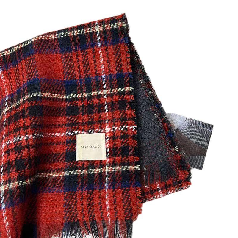 Christmas Red Plaid Double-Sided Scarf: Korean-Style Imitation Cashmere, Warm Tassel Neck Warmer Shawl for Couples