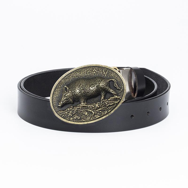 Men's Retro Cowhide Belt with Smooth Buckle - Korean Style, Trendy and Simple Wide Waistband.