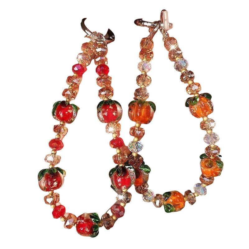 Advanced Luminous Crystal Persimmon Phone Chain Bag Key Pendant Hanging Rope Handheld Wrist Short Chain