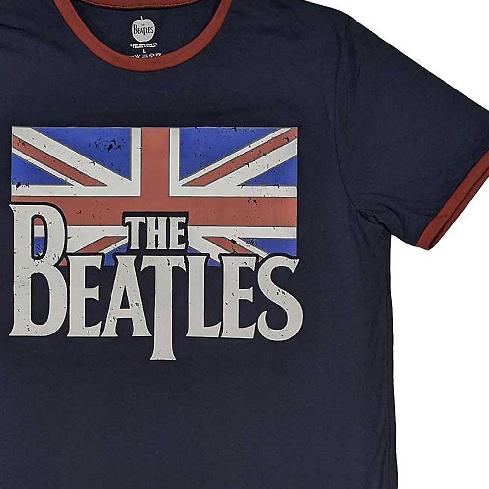 The Beatles T-shirt Ringer in cotone con logo e bandiera vintage unisex per adulti