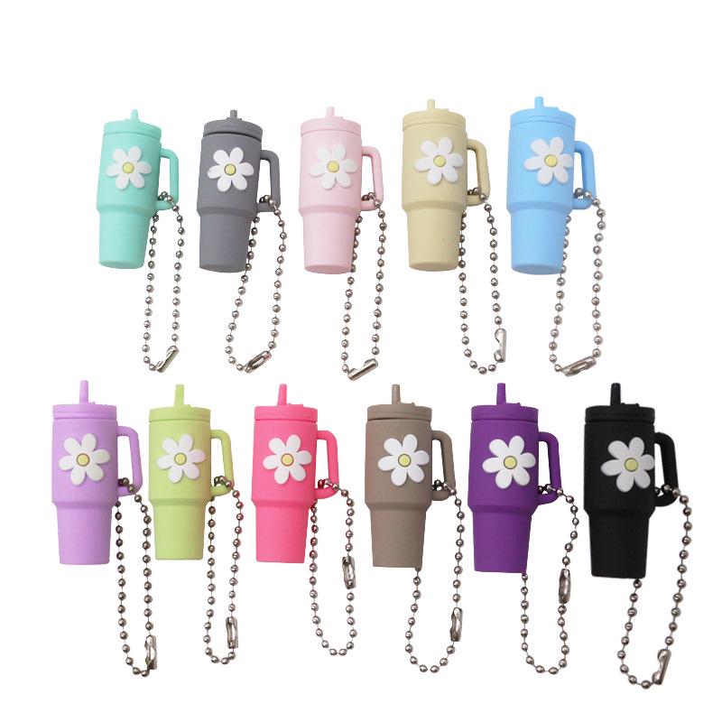 Popular Soft Rubber Stanley Cup Pendant Keychain - Creative Milk Tea Cup Keyring Available