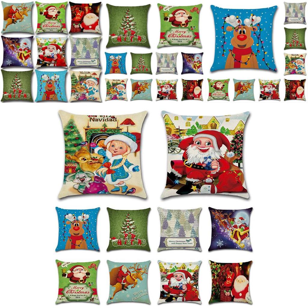 Happyspree Happy Christmas Pillow Cases Stylish Flax Sofa Cushion Covers For Festive Decor