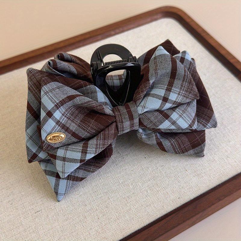 New bow clip, large checkered bow clip, girls' hair clip, fashionable and retro hair clip, durable winter hair clip