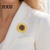 Decorative Sunflower Pin Brooch Pin, Large Design Lapel with Rhinestones Inlaid, Three-Dimensional Strong Buckle Petals Floral Badge, Electroplated