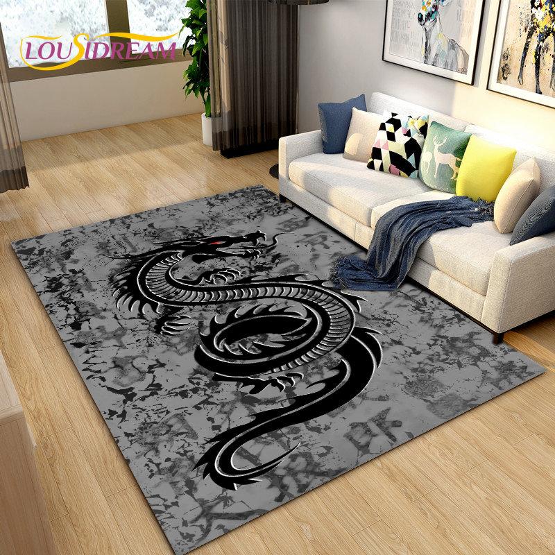 3D Mysterious Dragon Area Rug,Carpet Rug for Living Room Bedroom Sofa Doormat Decoration,Children Play Game Non-slip Floor Mat