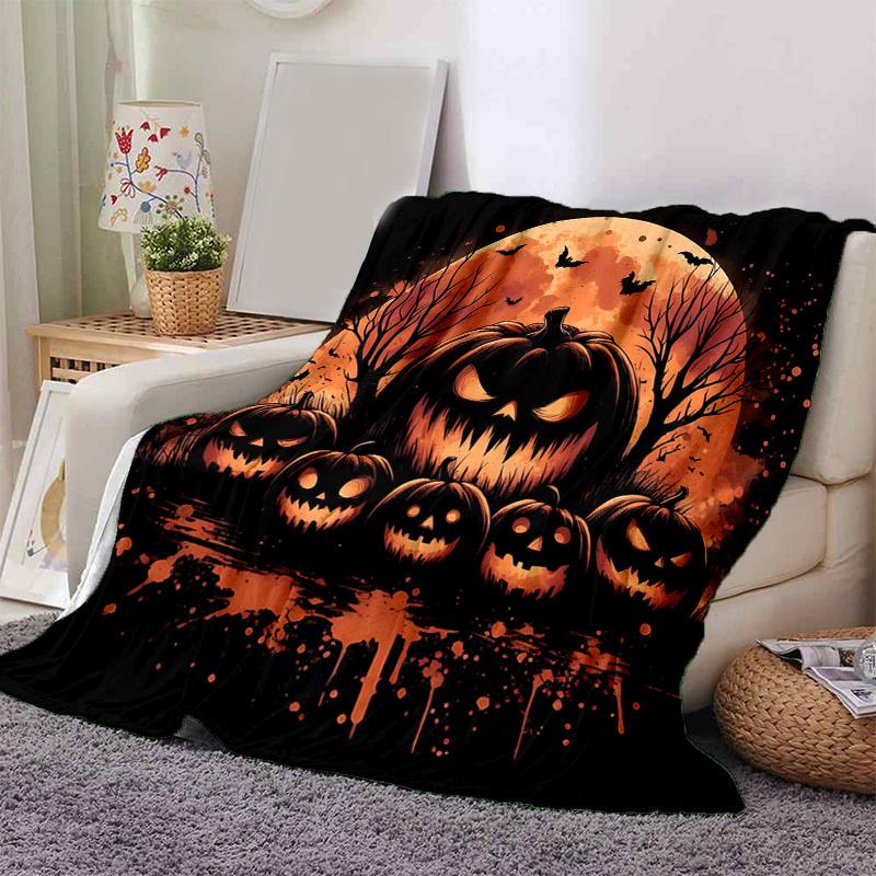1pc Scary Pumpkin Blanket  Soft Throw for Home Decor, Gift Idea, Suitable for All Seasons, Living Room, Travel, Camping, Car Blankets