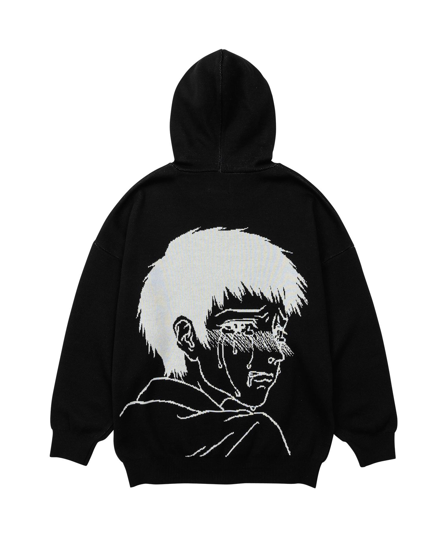 Azo By Azo Crying Boy Cotton Knit Hoodie [Black] Reference/Standard(M)