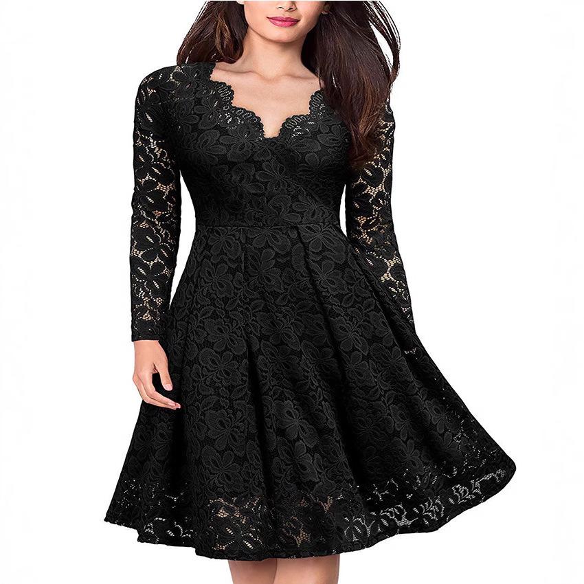 Lace V-Neck Swing Dress - European & American Style Women's Fashion