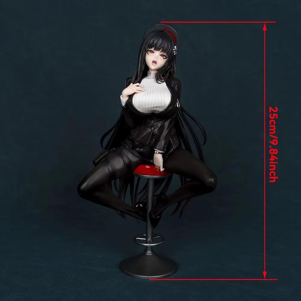 25cm Blue Archive Tsukatsuki Rio Anime Figure Black Silk Sitting Tsukatsuki Rio Sexy Girl Uniform Figures Collect Model Toy Gift
