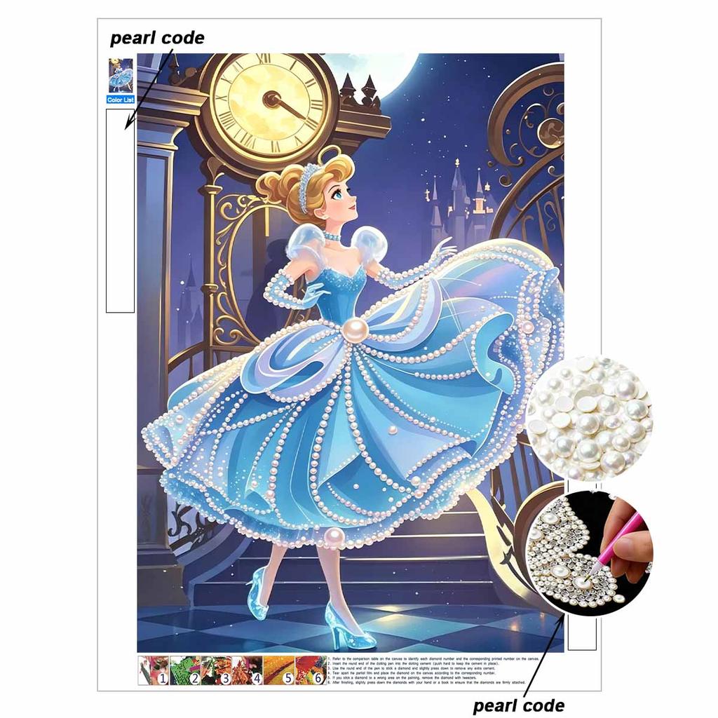 Disney Cinderella Pearl Art Painting Home Wall Decor Cinderella Princess Art Crafts Handmade DIY Adult/Beginner Gift Creative Home Decor Frameless