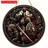 1 Stück 2D Flaches Vintage Mittelalterlicher Ritter Kunst Schild - 20cm Rund Holz, Bar Café Veranda Wohnzimmer Schlafzimmer Heimdeko, Rustikaler Stil Kreative Wanddeko