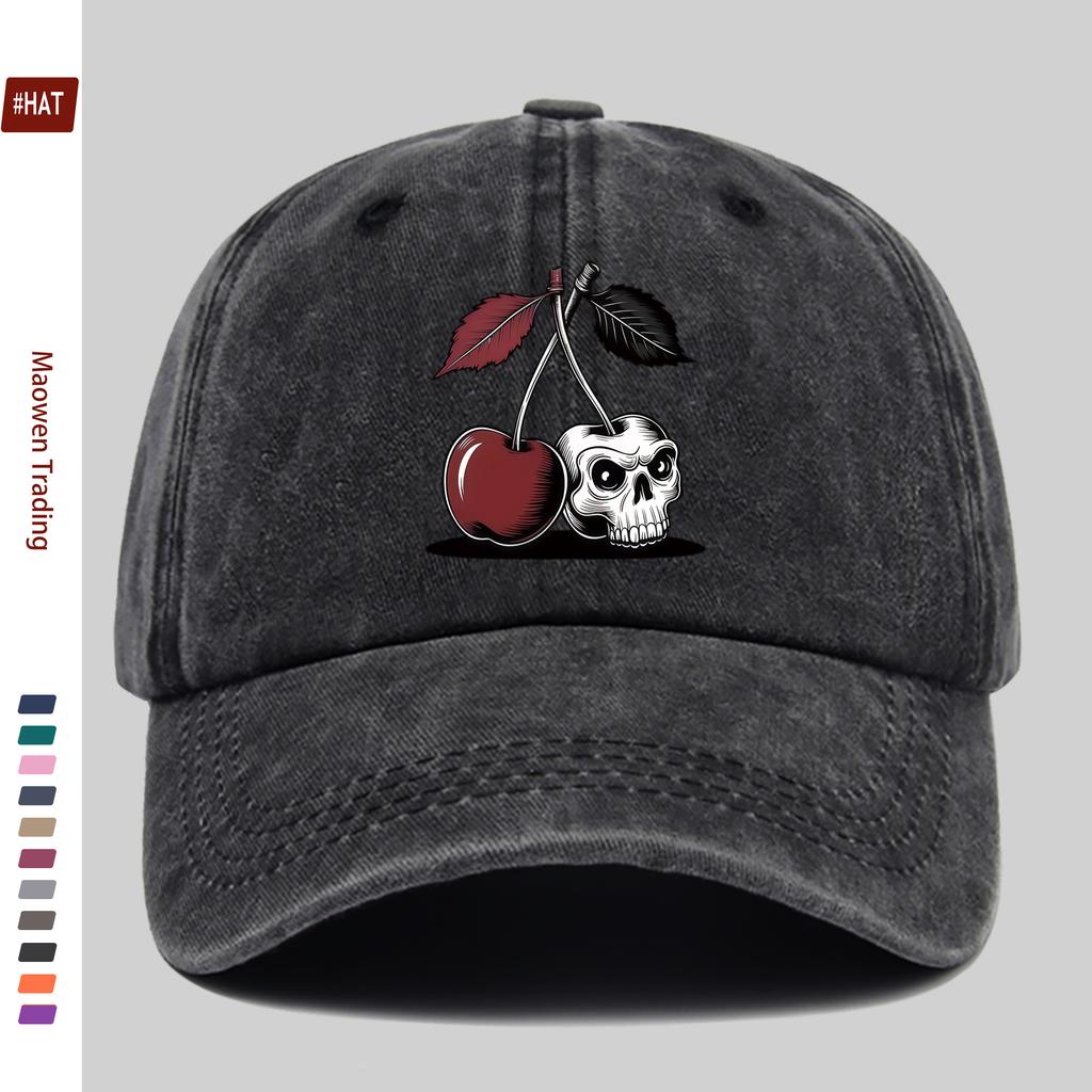 Pc Cherry And Skull Print Baseball Cap with Skull Head Pattern And Cherry Design Sun Hat MultiColor Optional Party Decor Hat