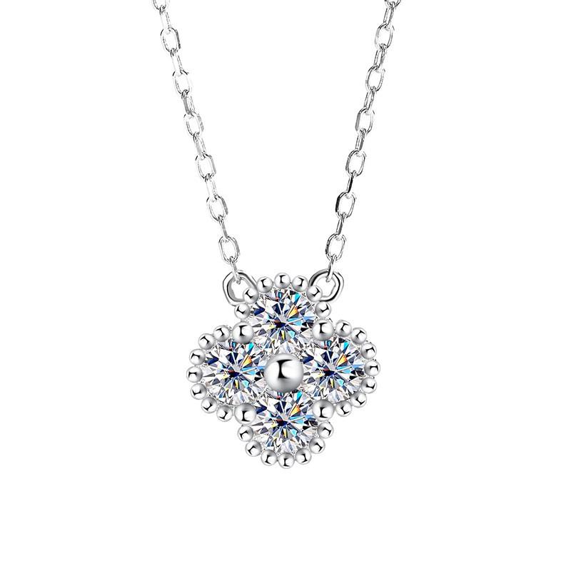 Moissanite Four Leaf Clover Pendant Necklace Bracelet Earring Set Sterling Floral Jewelry Women
