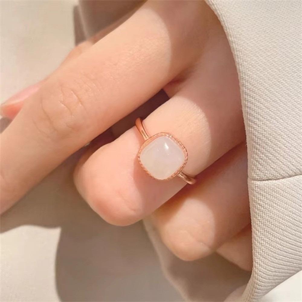 

New Minimalist Square Sugar Open Ring Adjustable Faux Jade Imitates Hotan Jade Ring Personality Women Girls Jewelry Gift