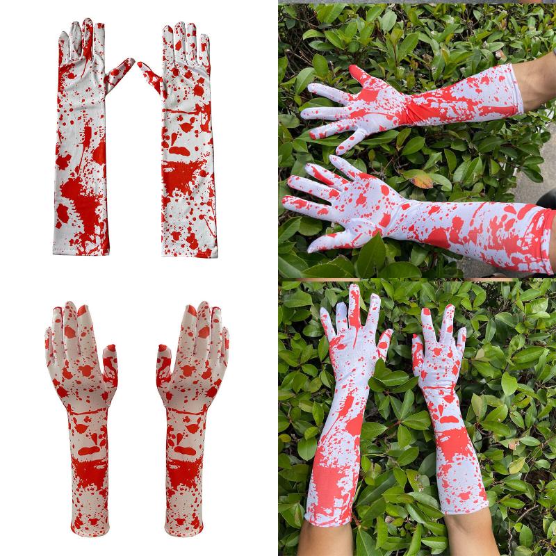 Bloody Red Horrible Gloves Cosplay Halloween Party Props Bloodstains Handwear