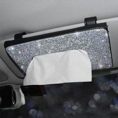 Auto Sonnenblende Taschentuchbox Halter Bling Kristalle Abdeckung Hülle Clip PU Leder Rücksitz Taschentuchbox Autozubehör für Frauen