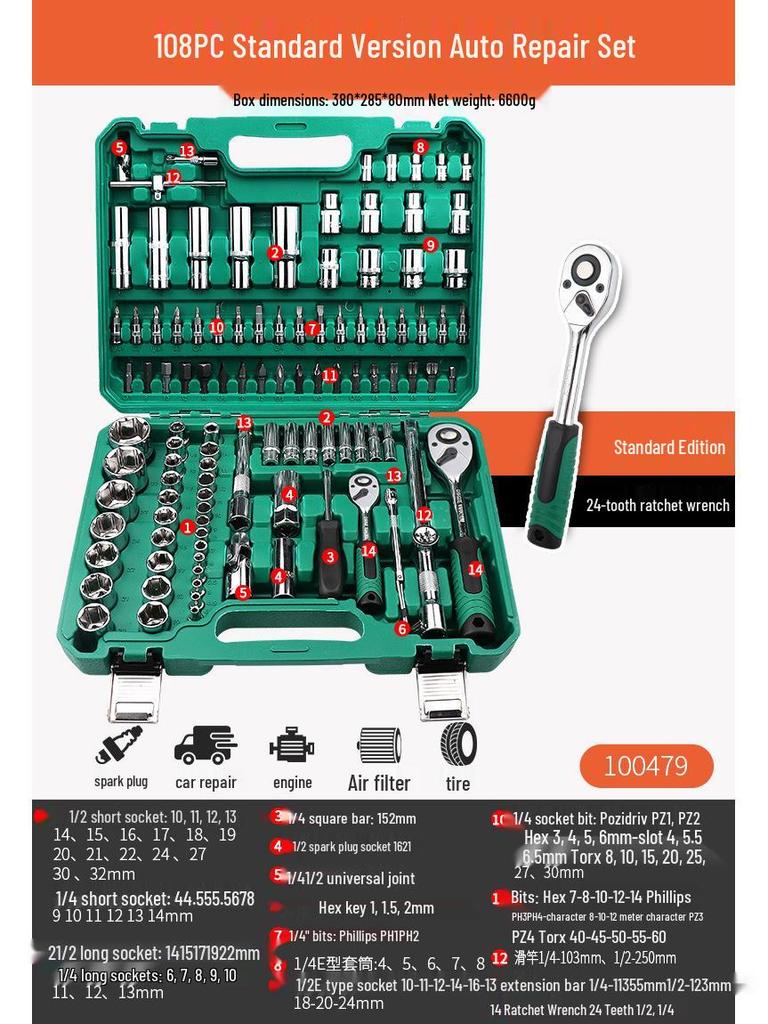 Pioneering Industrial-Grade Auto Repair Kit: Chrome Vanadium Steel Sockets & Ratchet Wrench Set for Mechanics
