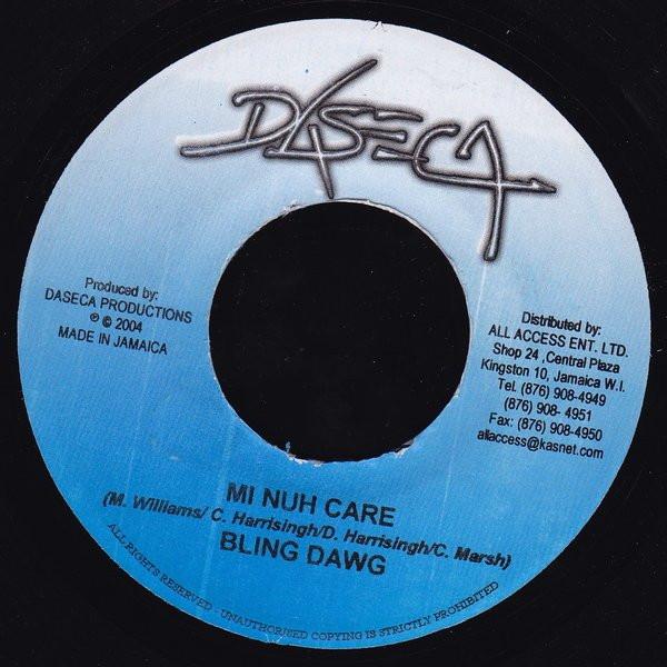 

7-дюймовая пластинка BLING DAWG / SINGER J - Mi Nuh Care / Tek It Too Far НИКАКОЙ Daseca 2004 Ямайка Регги, Ска и Даб Б/У