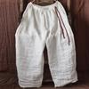 Johnature Women Vintage Loose Spring Wide Leg Pants Elastic Waist Linen Trouser Solid Color Bandage Women Long Pants
