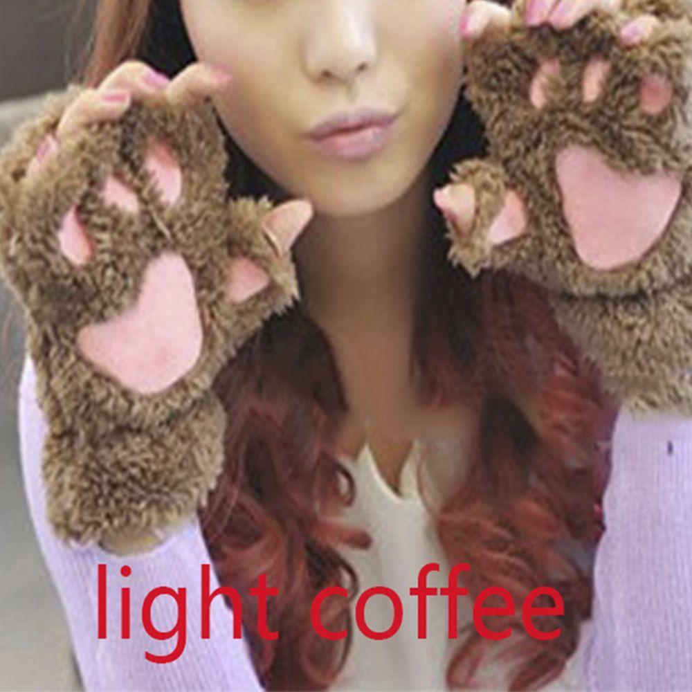 Girl Mittens Half Women Cat Warm Fluffy Multi-color Claw Gloves Bear Paw Winter Fingerless