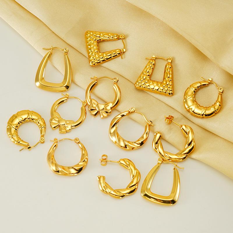 Stainless Steel Vintage Twist Hoop Earrings For Women Fashion Niche Design Ear Buckle Jewelry Gift