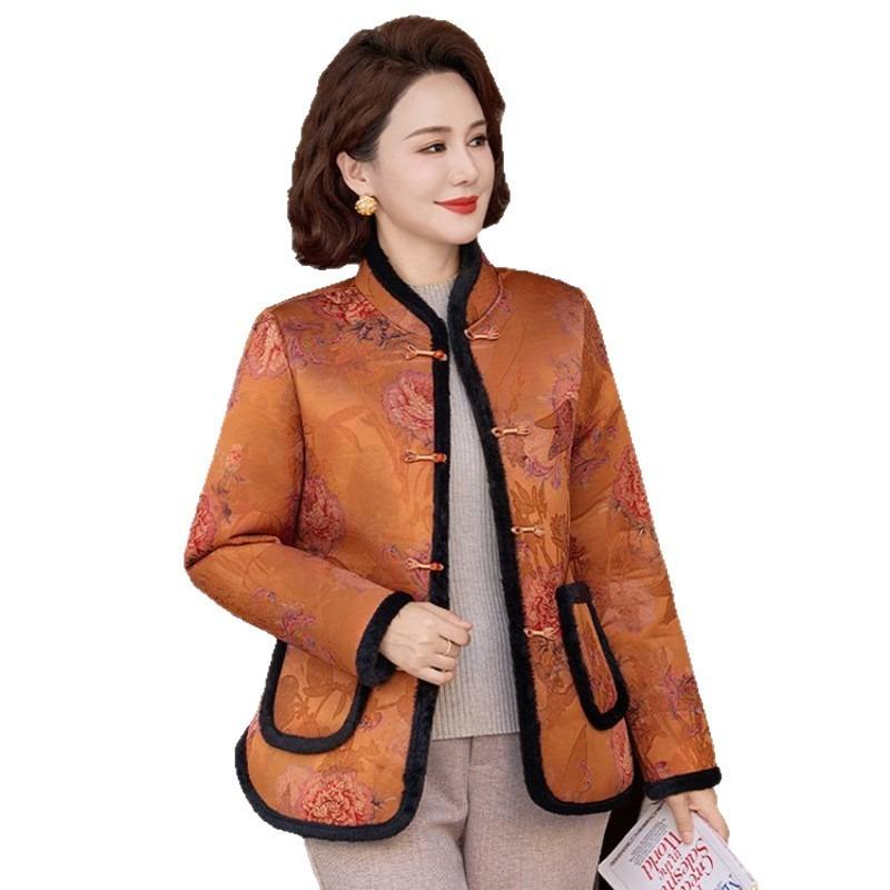 Middle-aged women's autumn and winter flower padded jacket the elderly mother's jacket middle-aged and elderly women's clothing to keep warm