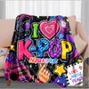 1PC Custom Name K-Pop Love Peace Outdooor Flannel Blankets Throw Blanket All-Season Throw Gift Bedspread for Couch, Bed, Camping Holiday Birthday Gift