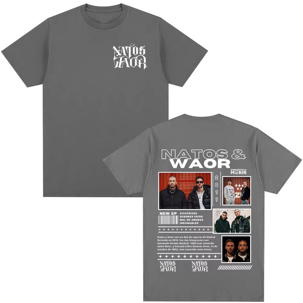 Natos Waor Baumwoll-Herrenhemd Sommer Oversized Albumgrafiken Hemden Damen Kurzarm Streetwear T-Shirt