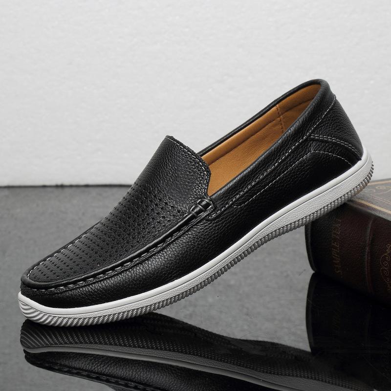 Men's shoes 2025 summer new men's soft-soled one-pedal lazy shoes light luxury comfortable wear-resistant Doudou casual leather shoes