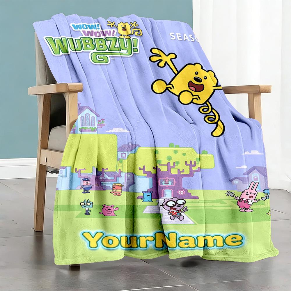 Wow! Wow! Wubbzy Customize Text Blanket Cozy Customizable Blanket Durable Comfort Perfect for Couch Livingroom Picnics Sofa Ideal for All Seasons