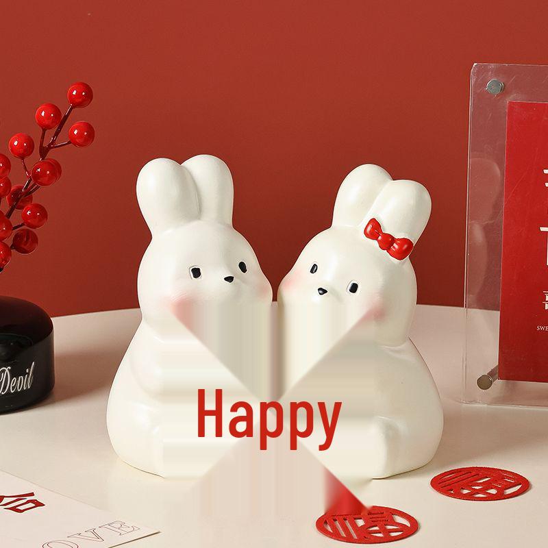 Creative Double Happiness Rabbit Ornament - Newlywed Gift for Home Decoration, Wedding, or Valentine's Day