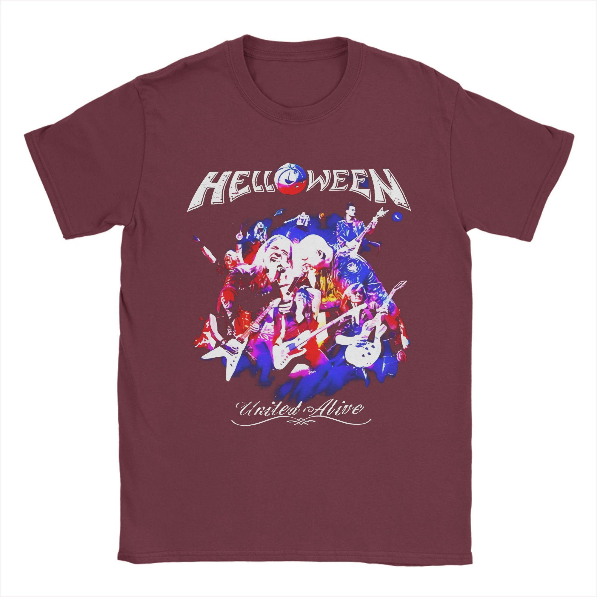 

Мужские футболки Heavy Metal Helloween Band Смешные хлопковые футболки с коротким рукавом German Power Rock Футболки с круглым вырезом Одежда Лето S