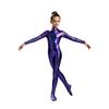 Long Sleeve Front Zip Metallic Footed Bodysuit for Girls Shiny Unitard Jumpsuit Stage Performance Dance Competition