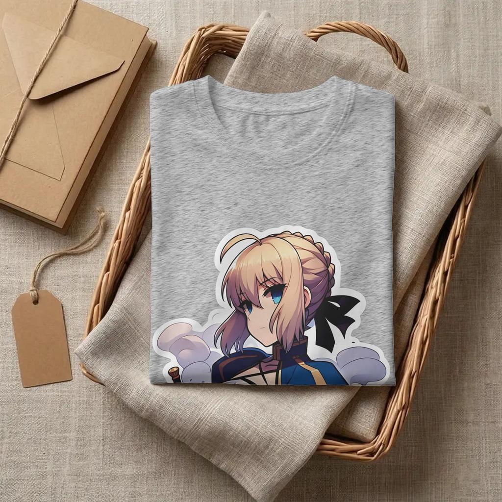 Ullzang Fate Stay Night Chibi Saber Fate Stay Night TShirt Unisex Crewneck Short Sleeve Clothes 100Cotton Summer TopsTops